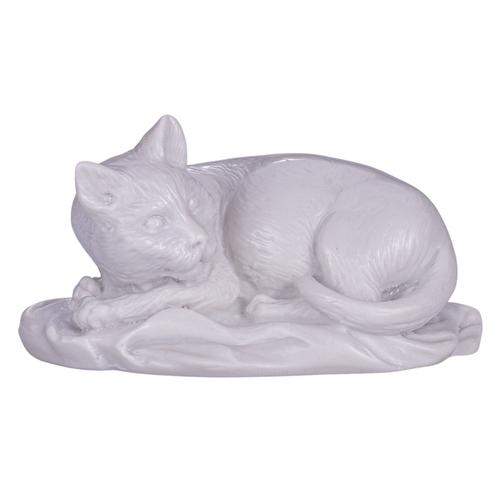 statuette / figurine décorative en marbre de chat blanc couché 10 cm