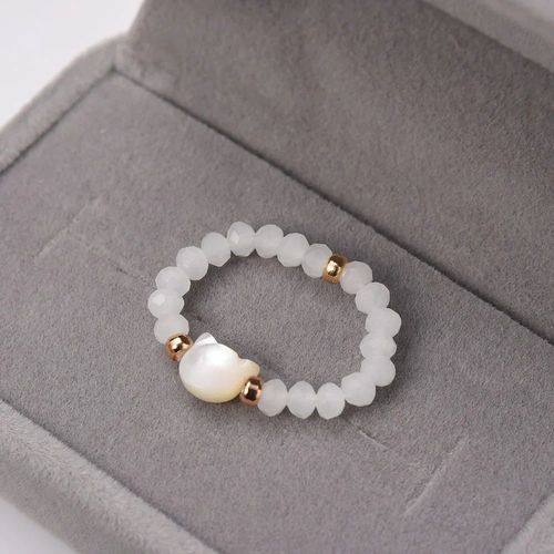 Bague Obsidienne En Pierre De Lune Naturelle Pour Femme,Perles Minimalistes,Anneau De Chat Noir Et Blanc Mignon Fait À La Main,Accessoires De Ix,Bijoux
