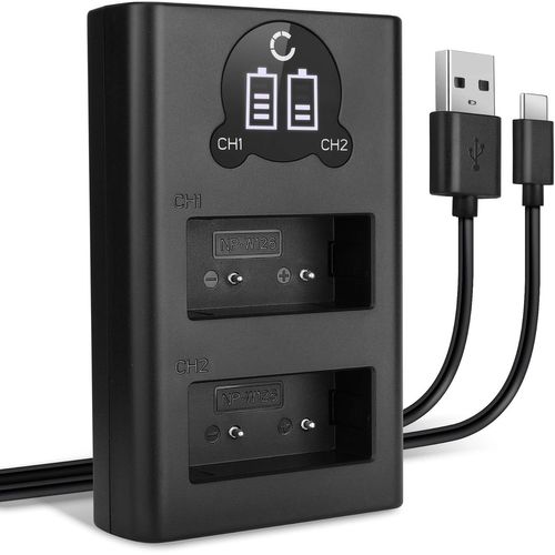 Chargeur Double NP-W126S NP-W126 Smart et Rapide Compatible avec FujiFilm X-T3 X-T30 X-T20 X-T2 X-T100 X-T10 X-T1 Fuji X100f X-Pro3 X-Pro2 X-E3 Alimentation Dual BC-W126 Câble USB de Charge