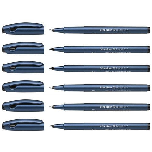 Schneider Lot De 6 Rollers À Encre Topball 857 Pte Conique 06 Noir
