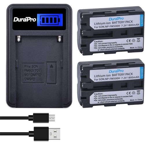 Lot de 2 batteries NP-FM500H + chargeur USB LCD pour Sony a99, a77, a58, a57, a65, a68, a200, a300, a350, a450, a500, a550, a560, a700, a850, a900 as
