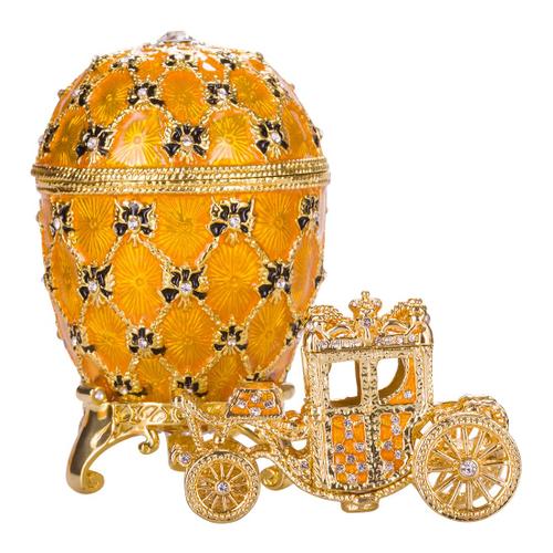 Oeuf à la Fabergé de couronnement / boîte à bijoux avec carrosse 10 cm, jaune