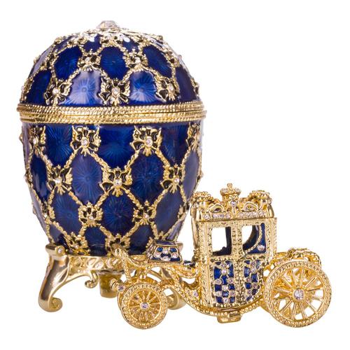 Oeuf à la Fabergé de couronnement / boîte à bijoux avec carrosse 10 cm, bleu