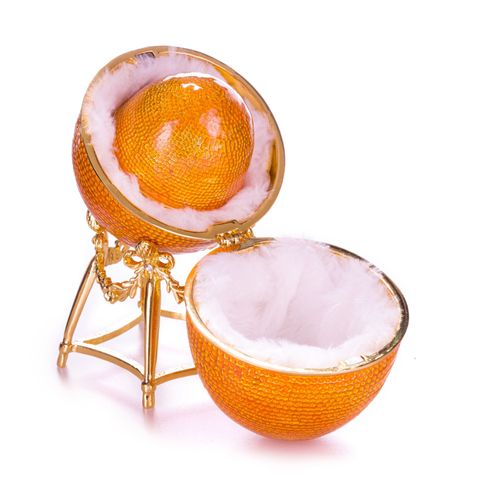 Oeuf à la Fabergé de Poule / boîte à bijoux avec figurine de poulet 13 cm, jaune