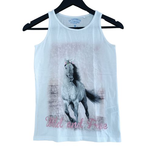 Debardeur Blanc Imprimé Cheval. C&a. Taille 11 / 12 Ans