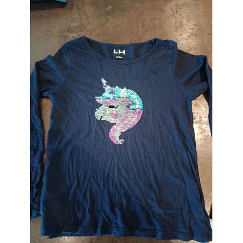 T Shirt Ml Bleu Marine Licorne Fille 10 Ans Lh Très Bon État