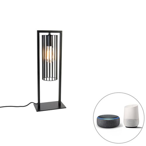 Qazqa Moderne Smart Moderne Tafellamp Zwart Incl. Wifi St64 - Balenco Wazo Acier Noir Oblongue / Luminaire / Lumiere / Éclairage / Intérieur / Salon E27 Max. 1 X 7 Watt