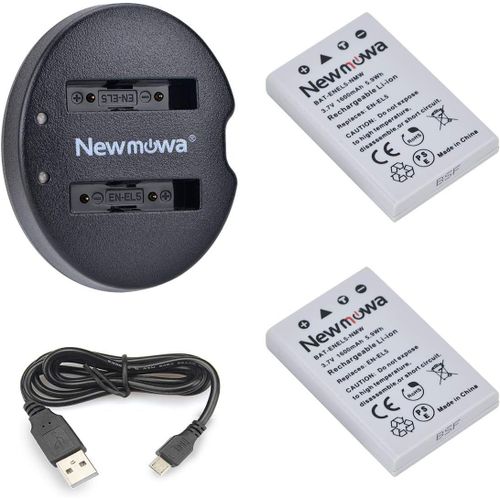 en-EL5 Double USB Chargeur + 2 Remplacement Batteries pour Nikon Coolpix P530, P520, P510, P100, P500, P5100, P5000, P6000, P90, P80