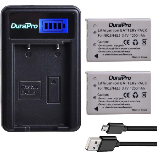 Lot de 2 batteries EN-EL5 EN EL5 + chargeur LCD USB pour batterie Nikon EN-EL5 ; appareils photo Nikon Coolpix P530, P520, P510, P100, P500, P5100, P5000, P6000, P90, P80