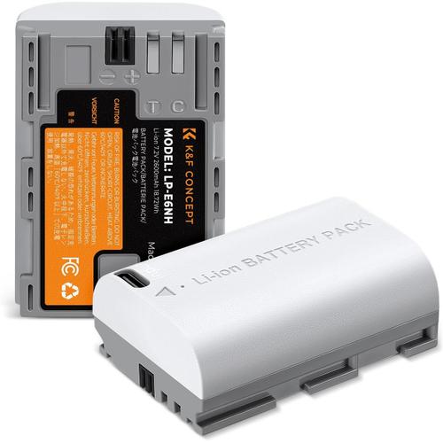 LP-E6NH Batterie 2600mAh Grande Capacité avec Interface de Charge Directe de Type C Compatible avec Canon EOS 90D/80D/70D/5D Mark II III IV/5DS SR/6D/6D Mark II/R5 R6 R6 II R7 (2 Batterie)