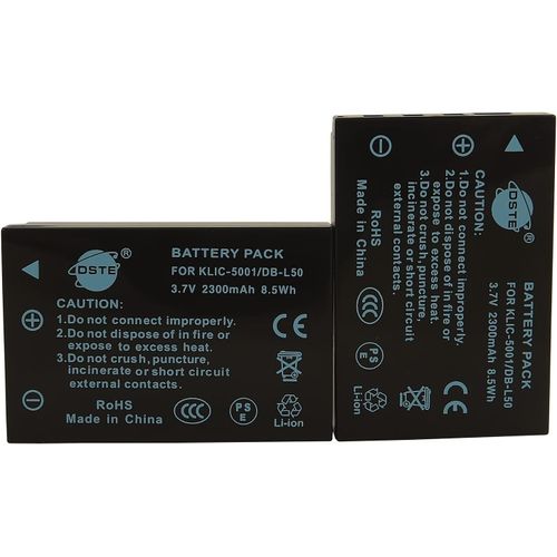 2-Pack Rechange Batterie pour Kodak KLIC-5001 EasyShare P880 Z730 Z7590 Z760 DX6490 Z760 DX7440 DX7590 DX7630 Z7590 P850 DX7440 Z730 Z730 P712 SANYO Xacti DMX-WH1 VPC-HD2000 DMX-HD1010 DMX-FH11