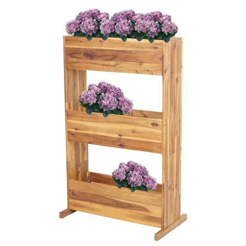 Étagère De Jardinière Hwc-L20, Jardinière Surélevée, 115x71x40cm Outdoor Bois D'acacia Certifié Mvg, 3 Rangées Marron