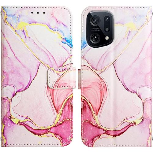Compatible With Oppo Find X5 Coque Marble De Lart Cuir Magnetique Magnetique Porte-Cartes Etui Portefeuille Cover Flip Housse Etui Pour Oppo Find X5 Marble Pink Yb.