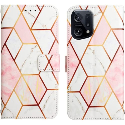 Compatible With Oppo Find X5 Coque Marble De Lart Cuir Magnetique Magnetique Porte-Cartes Etui Portefeuille Cover Flip Housse Etui Pour Oppo Find X5 Marble Pink White Yb.