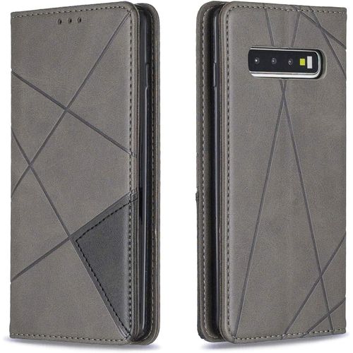 Coque Pour Samsung Galaxy S10, Housse Portefeuille En Avec Slim Tpu Bumper Flip Case, Porte Cartes Avec Fonction Support Cover (Gris)
