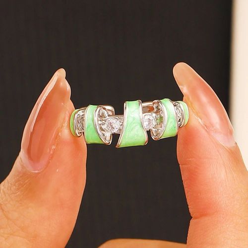 Bagues Géométriques En Émail Vintage Pour Femmes Et Filles,Bague Ouverte Réglable,Métal Blanc Et Vert,Bijoux De À La Mode,Cadeaux D'anniversaire