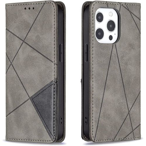 Coque Pour Iphone 13 Pro (6,1 Pouces), Housse Portefeuille En Avec Slim Tpu Bumper Flip Case, Porte Cartes Avec Fonction Support Cover (Gris)