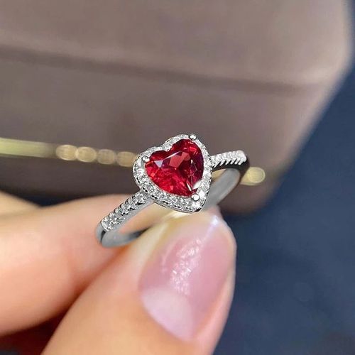 Bagues Coeur Rouge Blanc Pour Femmes,Bague D'amour En Zircone Cubique Contre-Indiquée,Bague De Fiançailles De Mariage Pour Filles,Mode,Promesse,Taille 6-9