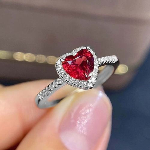 Bagues Coeur Rouge Blanc Pour Femmes,Bague D'amour En Zircone Cubique Contre-Indiquée,Bague De Fiançailles De Mariage Pour Filles,Mode,Promesse,Taille 6-9