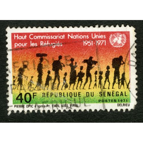 Timbre Oblitéré République Du Sénégal, Postes 1971, Pierre Opic D'après Pr.Carl Axel Virin, Haut Commissariat Nations Unies Pour Les Réfugiés 1951 - 1971, Delrieu, 40 F