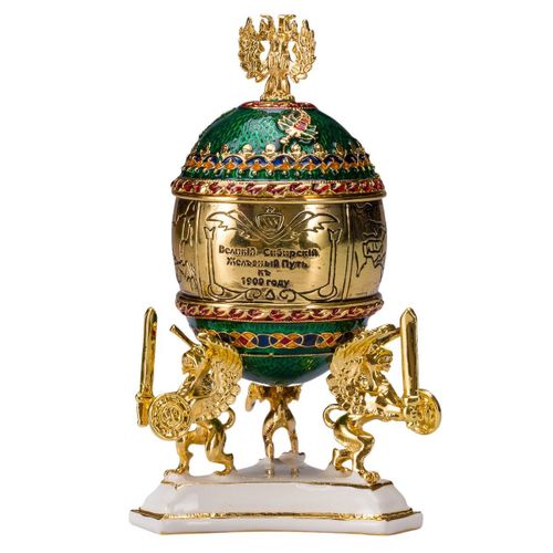 Oeuf à la Fabergé / boîte à bijoux Chemin de fer transsibérien 12,5 cm, vert