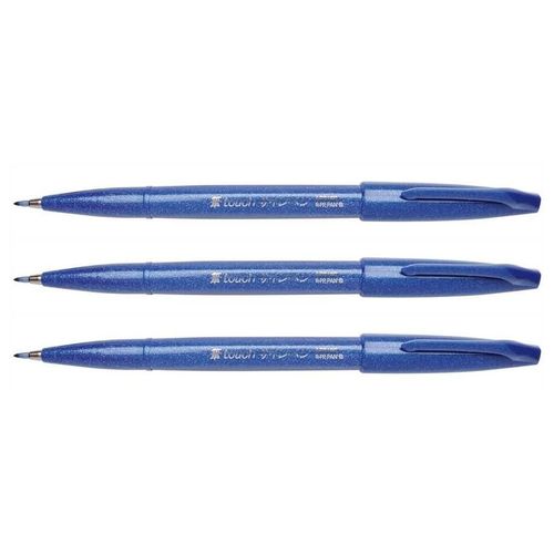 Pentel Lot De 3 Stylos Feutre Sign Pen Ses15 Pte Brush Flexible Bleu