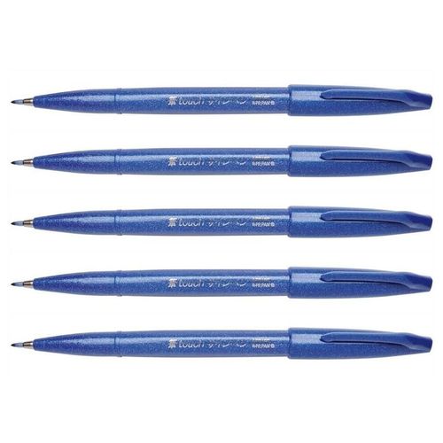 Pentel Lot De 5 Stylos Feutre Sign Pen Ses15 Pte Brush Flexible Bleu