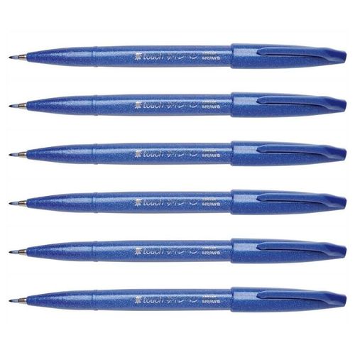 Pentel Lot De 6 Stylos Feutre Sign Pen Ses15 Pte Brush Flexible Bleu