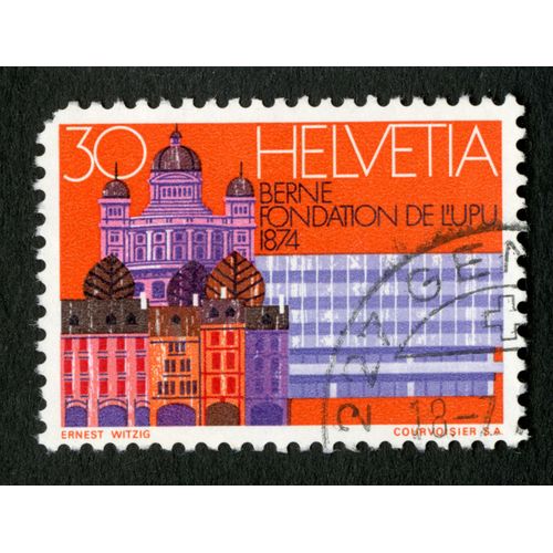 Timbre Oblitéré Helvetia, Berne Fondation De L'upu 1874, 30, Ernest Witzig, Courvoisier