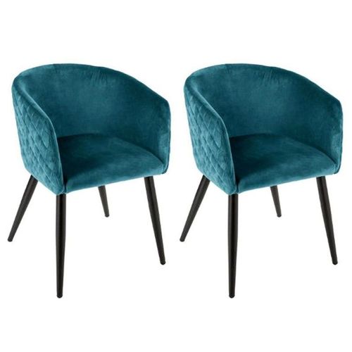 Lot De 2 Fauteuils Design Velours "Marlo" 76cm Bleu
