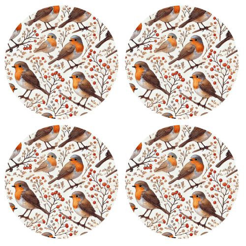 Set De 4 Dessous De Verres Rouge-Gorges Cbkreation