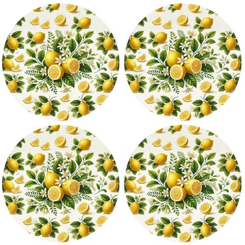 Set De 4 Dessous De Verres Citrons Dim : 9.5 Cm X 9.5
