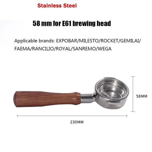 Poignée de machine à café à double oreille en acier inoxydable,filtre sans fond,porte-filtre pour Rocket Expobar E61,Cemilai,Rancilio,58mm - Type D-Rosewood