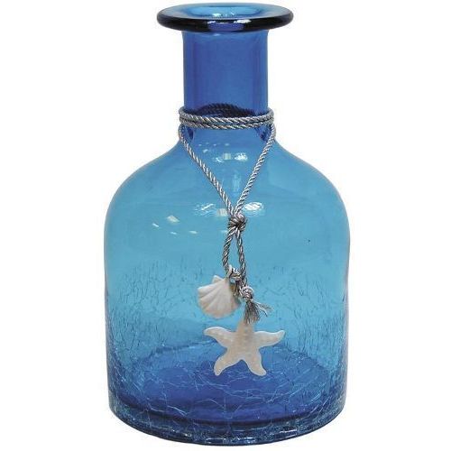 Vase petite bouteille en verre teinté bleu