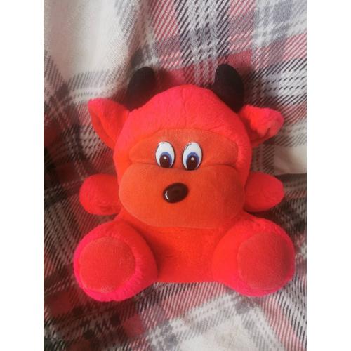 Doudou Peluche Diable Diablotin Assis Cornes Noires Cp Vintage