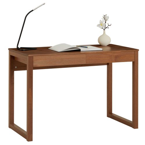 Bureau En Bois Avec 2 Tiroirs Noah, Design Scandinave, En Pin Massif Coloris Brun Foncé