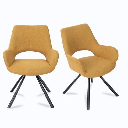 Meubles Cosy Lot De 2 Chaises De Salle À Manger Avec Accoudoirs En Tissu Jaune Pieds En Métal Noir Pour Cuisine Salon Chambre Bureau