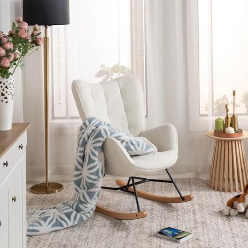 Meubles Cosy Fauteuil Scandinave Dossier Confortable Avec Accoudoirs En Tissu Bouclette Imitation Peau De Mouton À Surpiqûres