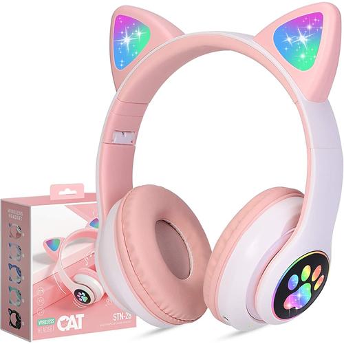 Casque Bluetooth Pour Enfants Sans Fil,Casque Cat Pliable Avec Led Flash  Lumières Glow, Enfants Bluetooth