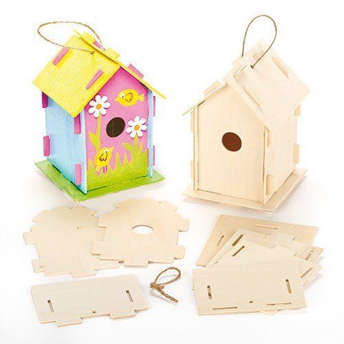 Baker Ross Wooden Birdhouse Kits Pack Of 2 For Kids To Make Decorate