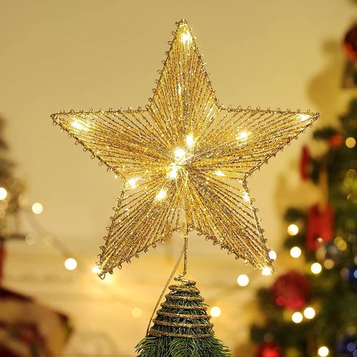 Cime sapin de Noël  Voile guirlande avec étoile dorée, 274 diodes LED