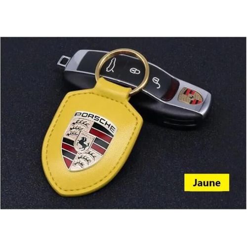 Porte clé Porsche en cuir Jaune