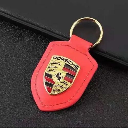 Porte clé Porsche en cuir Rouge