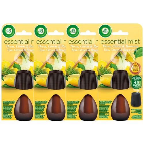 Air Wick Lot De 4 Recharges Parfum Essential Mist Thym Citron/Romarin 20 Ml 