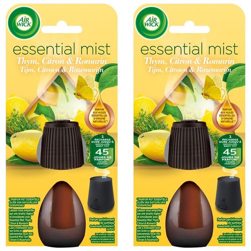 Air Wick Lot De 2 Recharges Parfum Essential Mist Thym Citron/Romarin 20 Ml 