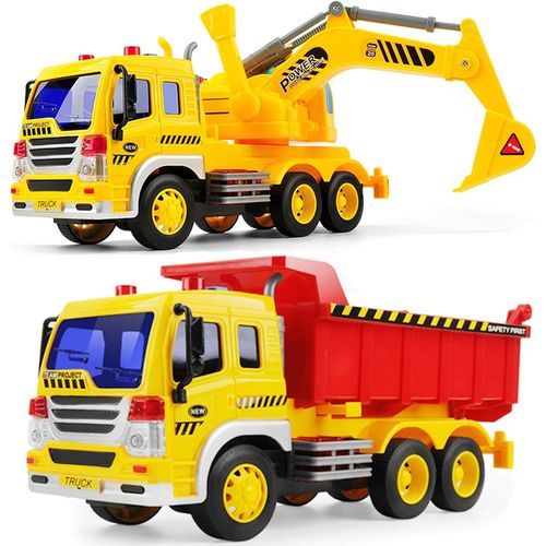 Jouet Camion Gizmovine 2pcs Benne Vehicule De Chantier Tracteur Grue De Construction Avec Lumi Res Son Cadeau Pelleteuse Voiture Excavatrice Pour Enfant 3 4 5 6 7 8 Ans
