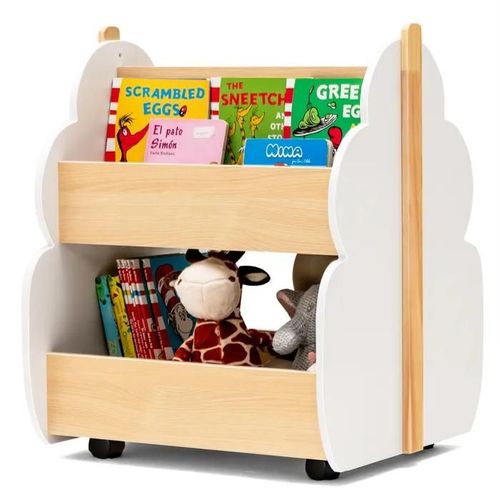 Étagère Rangement Mignonne Pour Enfants 2 Niveaux Costway Roues Universelles, Capacité Totale 49kg, 52x46x62,5cm Pour Livres Jouets