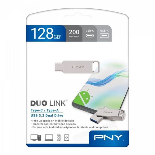 Clé OTG USB 3.2 128GB USB C & USB A Métal argent PNY