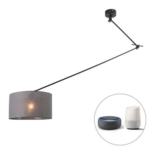 Qazqa Moderne Smart Hanglamp Zwart Met Kap 35 Cm Donkergrijs Incl. Wifi A60 - Blitz Acier /Tissu Gris Foncé,Noir Rond / Luminaire / Lumiere / Éclairage / Intérieur / Salon / Cuisine E27 Max....