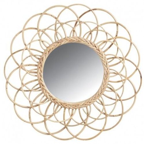 Miroir Mural Fleur En Rotin